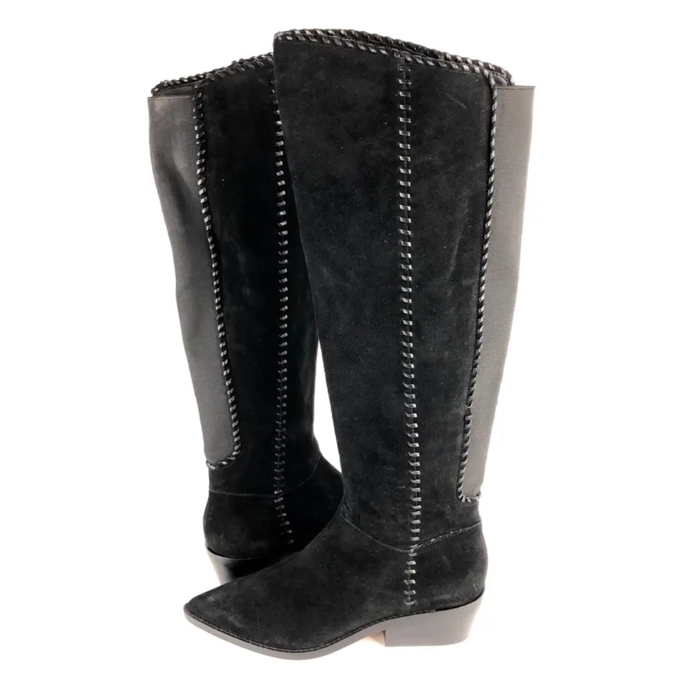 NEW 1. STATE Womens 7.5 SAGE Black Side Zip Knee High Suede Boots